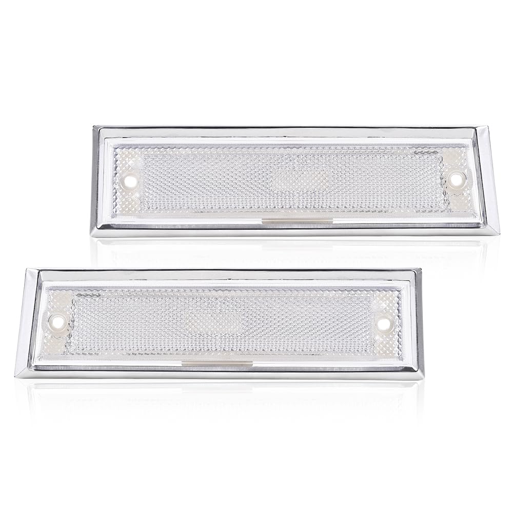 G-PLUS Front Side Marker Lights Assembly Compatible With Chevy Blazer/GMC Jimmy C/K R Pickup 1981-1991,Side Chrome Bezel Marker Lamps Pair Clear Lens