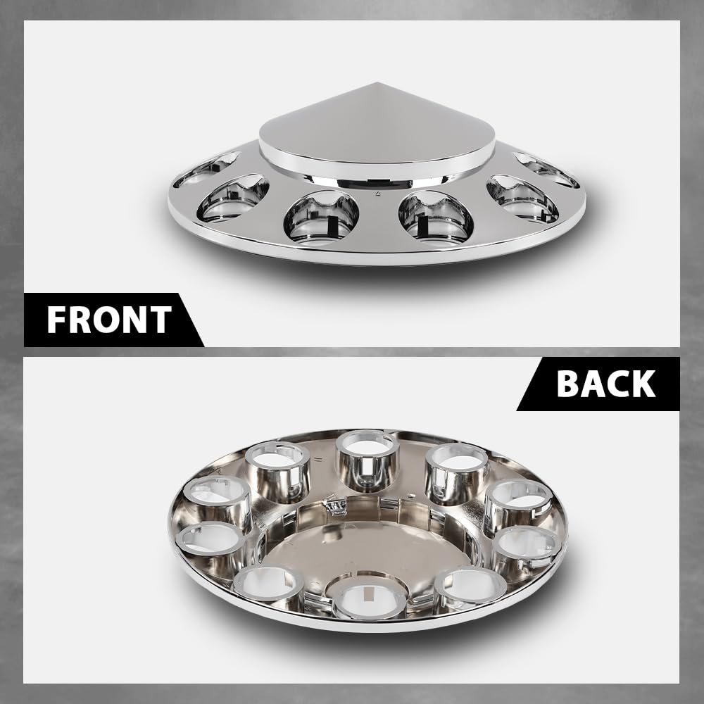 G-PLUS Front Wheel Covers Set Chrome Hub Cover 33mm Spiked Hub Axle Compatible with Semi-Truck 20",22.5" and 24.5" Wheels ABS Plastic Silver Pair