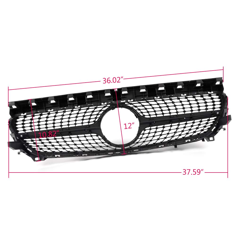 Compatible with W117 CLA Class CLA180 CLA200 CLA250 CLA260 CLA45 AMG 2014 2015 2016 Front Diamond Style Bumper Grille Upper Hood Grill Trim Shell Chrome Black
