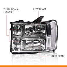 G-PLUS Headlights Assembly for GMC Sierra 1500 2500HD 3500HD 2007-2014 Clear Chrome Clear Front View