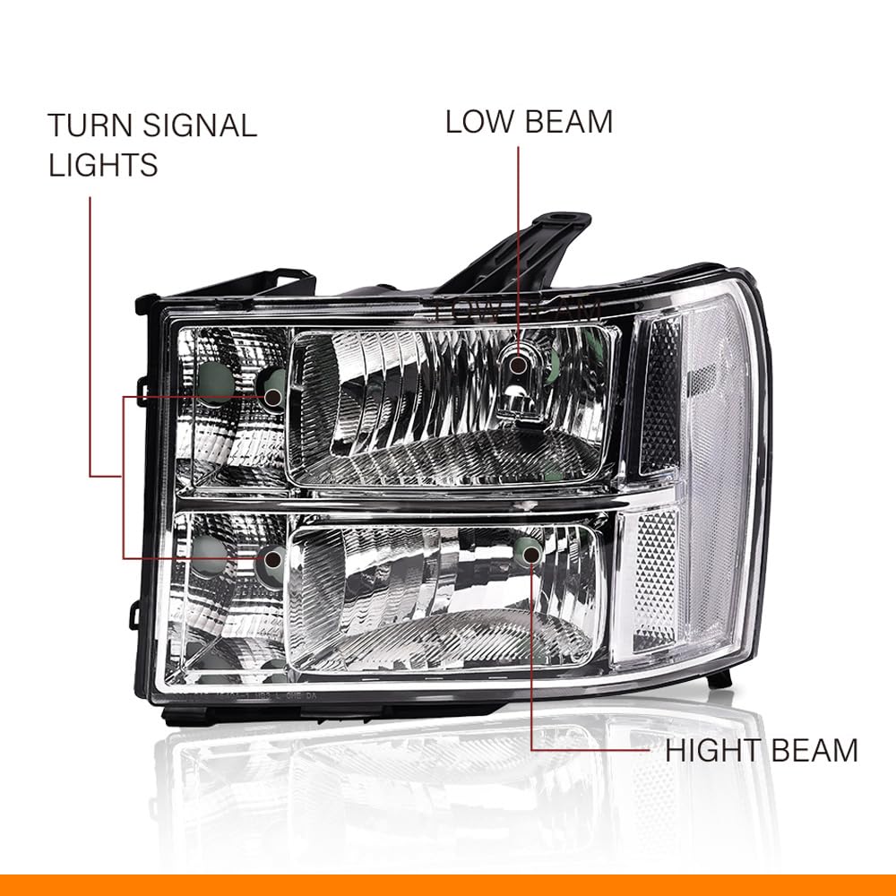 G-PLUS Headlights Assembly, Fit 2007-2013 GMC Sierra 1500/2007 2008 2009 2010 2011 2012 2013 2014 GMC Sierra 2500 HD/3500HD Headlamps,Clear Lens Chrome Housing Clear Reflector,faros delanteros