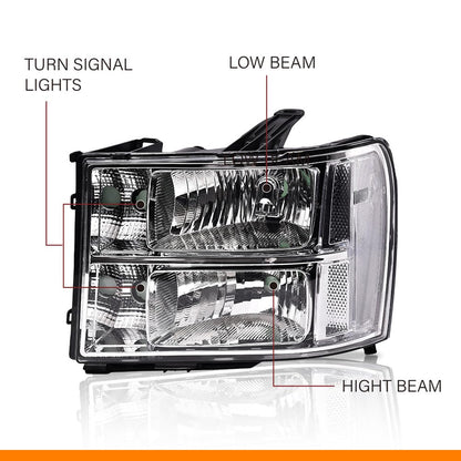 G-PLUS Headlights Assembly, Fit 2007-2013 GMC Sierra 1500/2007 2008 2009 2010 2011 2012 2013 2014 GMC Sierra 2500 HD/3500HD Headlamps,Clear Lens Chrome Housing Clear Reflector,faros delanteros
