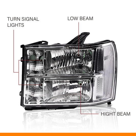 G-PLUS Headlights Assembly, Fit 2007-2013 GMC Sierra 1500/2007 2008 2009 2010 2011 2012 2013 2014 GMC Sierra 2500 HD/3500HD Headlamps,Clear Lens Chrome Housing Clear Reflector,faros delanteros