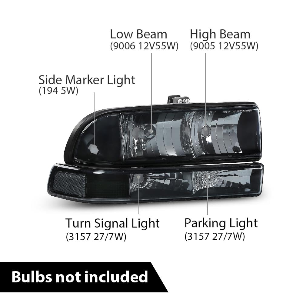 G-PLUS Headlights Corner Bumper Turn Signal w/o Bulbs Fit Chevy Blazer 1998-2005/Fit Chevy S10 Pickup 1998-2004 Smoke Lens Black Housing Clear Reflector Bumper Headlamps,faros delanteros Assembly