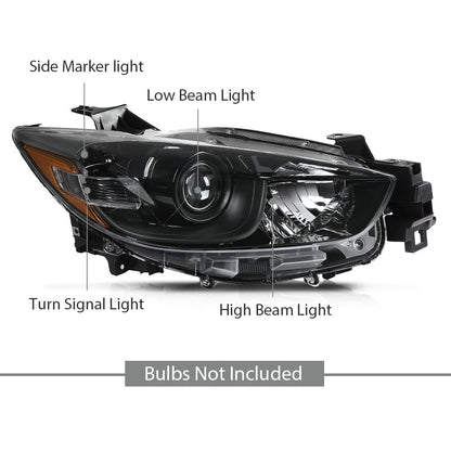 G-PLUS Headlights Compatible with Mazda CX-5 2013-2016 Headlamps LH+RH Set,Fit for w/Factory Halogen Headlight Models Only. Clear Lens Black Housing Amber Reflector,faros delanteros