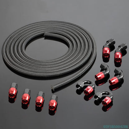 G-PLUS Stainless Steel Oil/Fuel Hose & Fitting Hose End Adaptor Kit,Transmission Gas Oil Fuel Line Fittings Kit 5 Meter Universal Replacement (4AN, Black)
