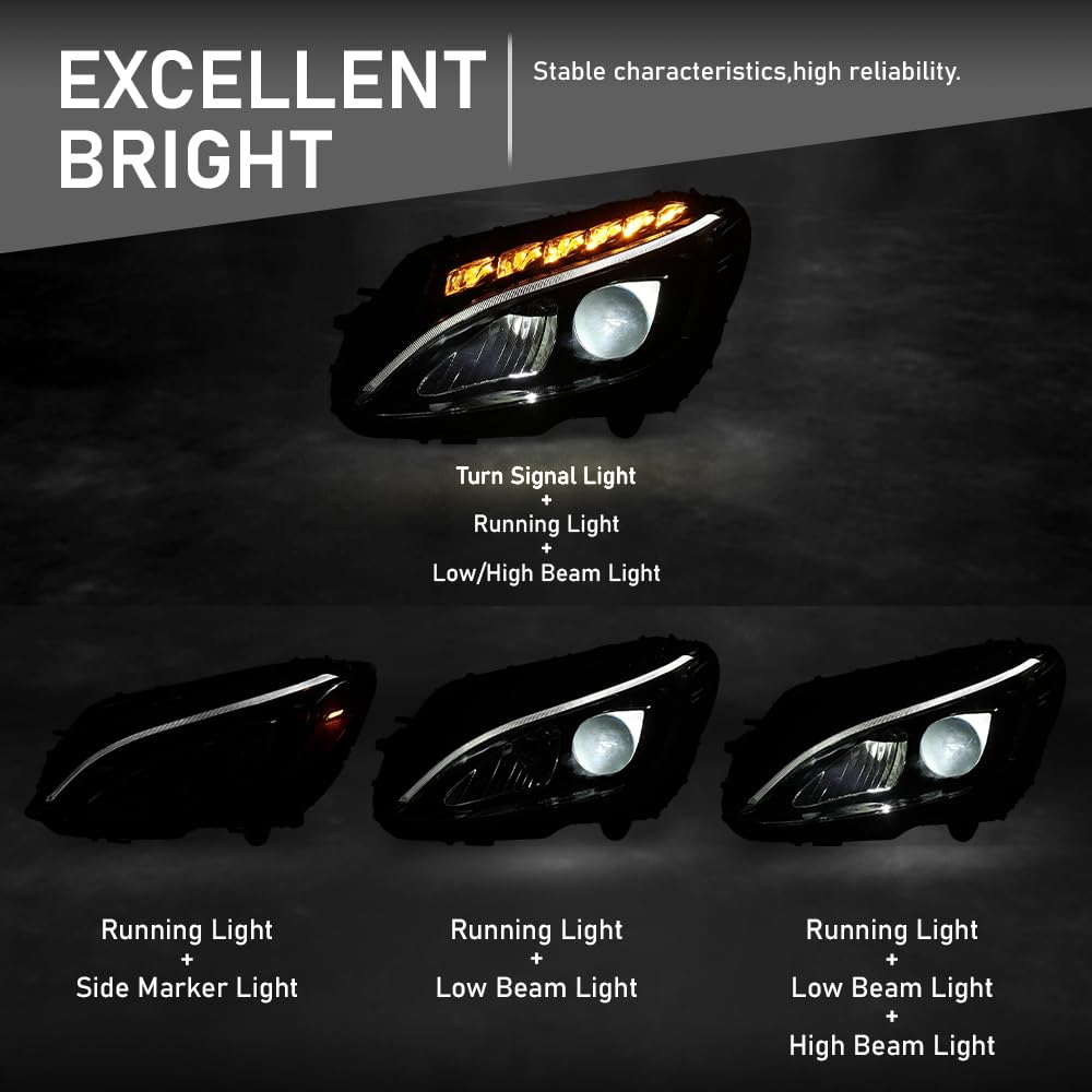 G-PLUS LED Headlight Left Driver Side Compatible with Benz C-Class C300 W205 2015 2016 2017 2018 205906770364, MB2502227 Black