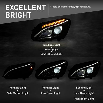 G-PLUS LED Headlight Left Driver Side Compatible with Benz C-Class C300 W205 2015 2016 2017 2018 205906770364, MB2502227 Black