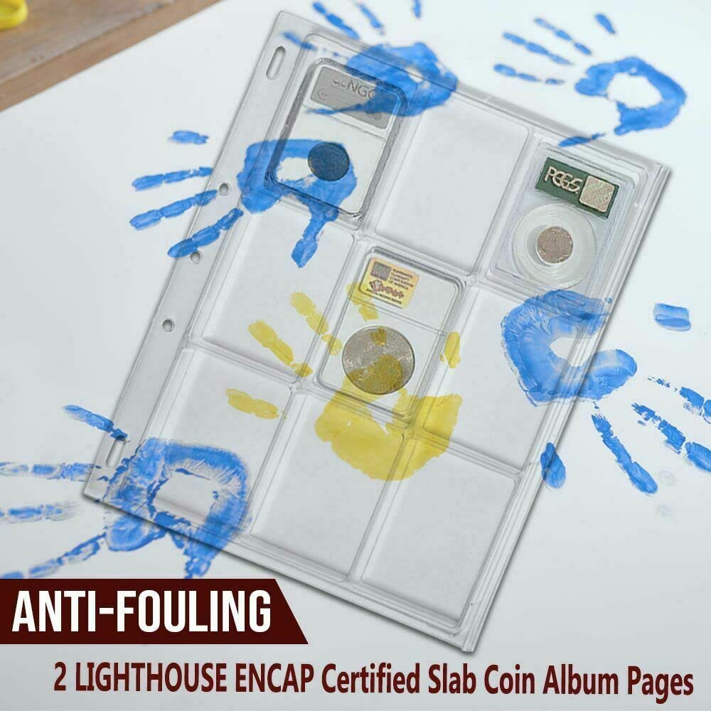 G-PLUS Coin Pages, Coin Album Pages Lighthouse Encap Graded Slab,Coin Collecting Supplies,2 Sheets 18 Slabs