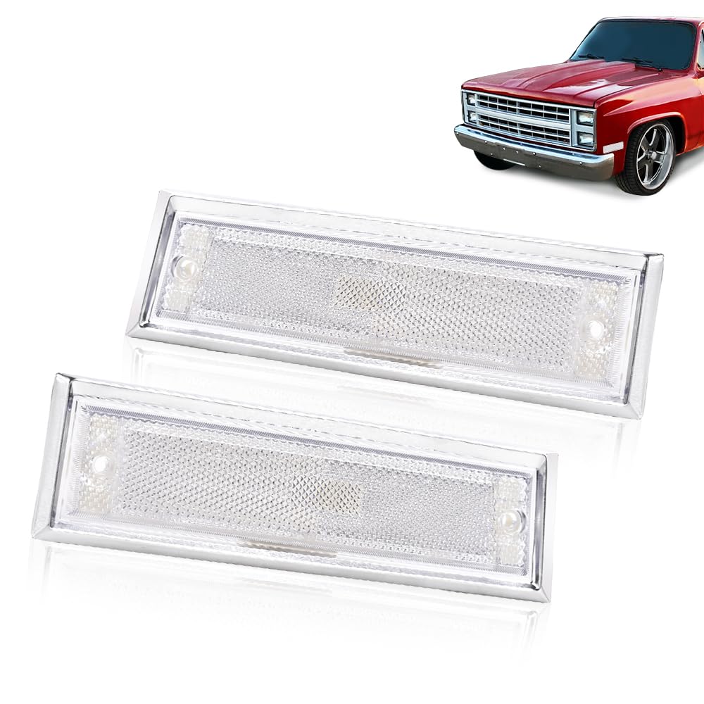 G-PLUS Front Side Marker Lights Assembly Compatible With Chevy Blazer/GMC Jimmy C/K R Pickup 1981-1991,Side Chrome Bezel Marker Lamps Pair Clear Lens
