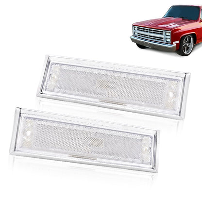 G-PLUS Front Side Marker Lights Assembly Compatible With Chevy Blazer/GMC Jimmy C/K R Pickup 1981-1991,Side Chrome Bezel Marker Lamps Pair Clear Lens