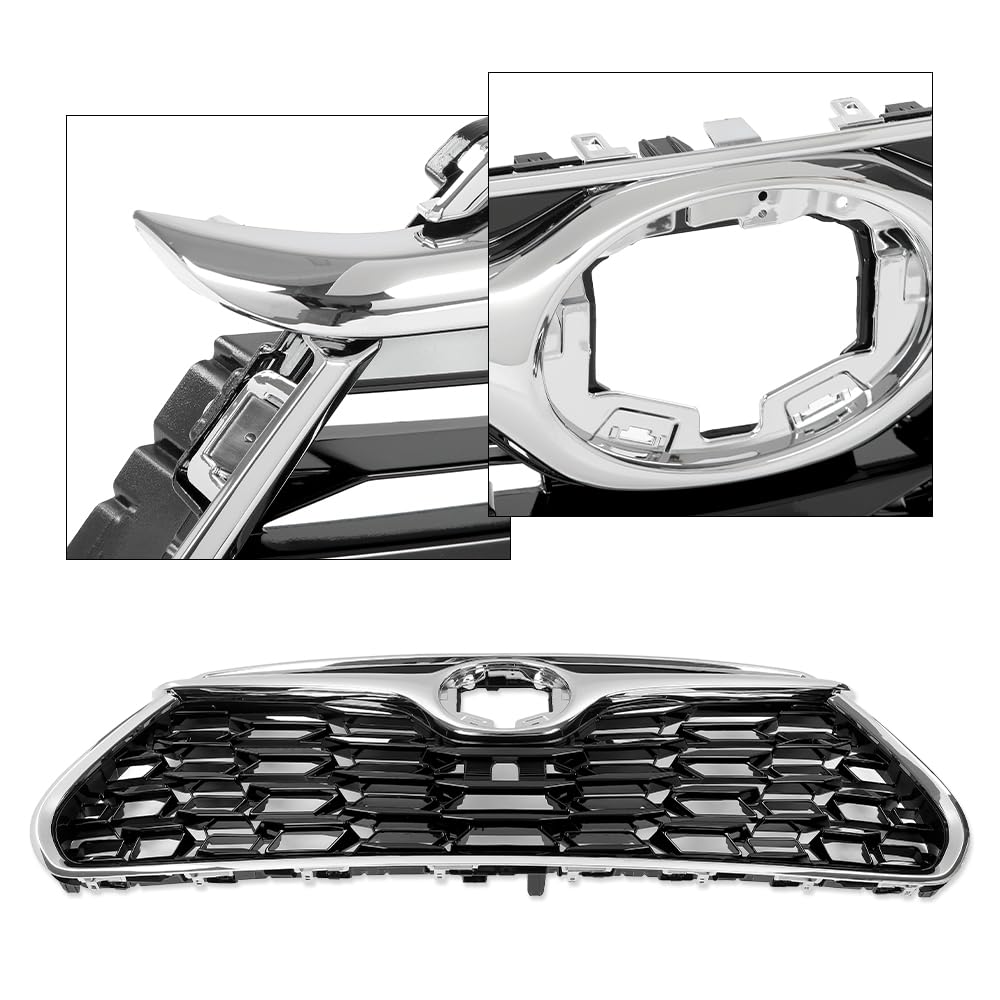 G-PLUS Front Bumper Upper Grille Chrome Trim Grill w/Hole Compatible with Toyota Highlander 2020-2022, Fit Models With Front View Camera, Not fit XSE models 31010E330, TO1200457
