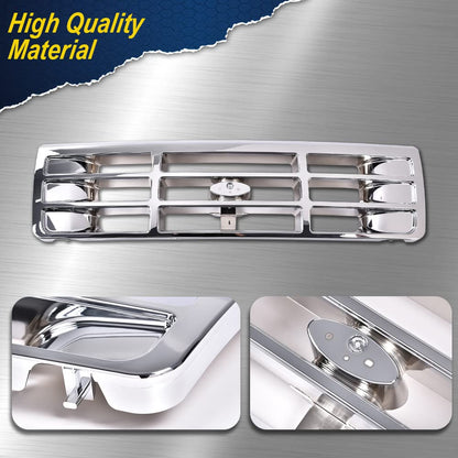 G-PLUS Front Grille Compatible with 1992-1996 Bronco/1992-1997 Ford F150 F250 F350 Chrom Plastic Truck Replacement