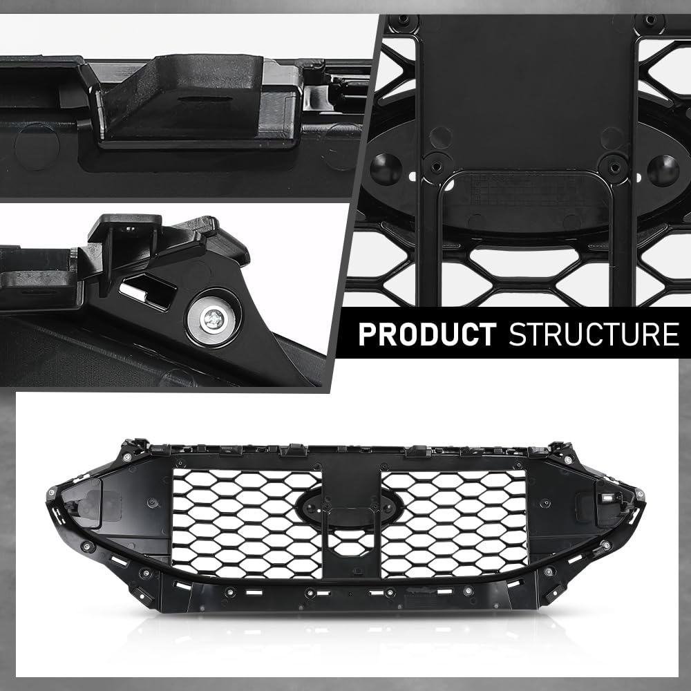 G-PLUS Front Upper Grille Compatible with Ford Edge ST/ST-Line 2019-2022 PT4B-8200, KT4Z-8200, KT4B-8A133 Gloss Black