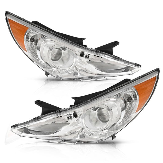 G-PLUS Headlights Assembly Left & Right Side Halogen Compatible with Sonata 2011-2014 Clear Lens Chrome Housing Amber Reflctor Bumper Headlamps,faros delanteros