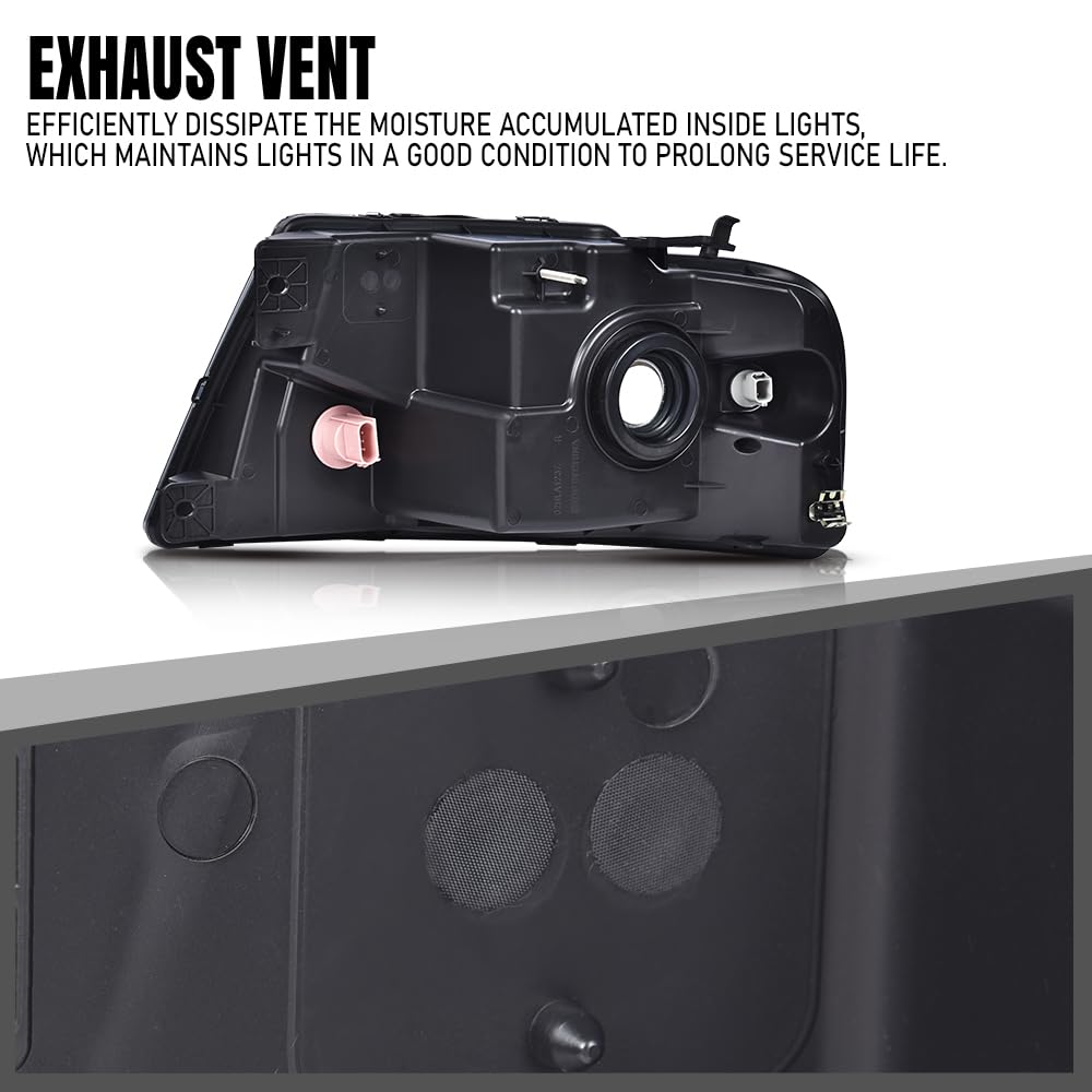 G-PLUS Headlights, Fit 2004-2008 Ford F150/2006-2008 Lincoln Mark Lt(NOT Fit 2004 F150 Heritage/Flareside Beds),Smoky Lens Black Housing Amber Reflector Bumper Headlamps