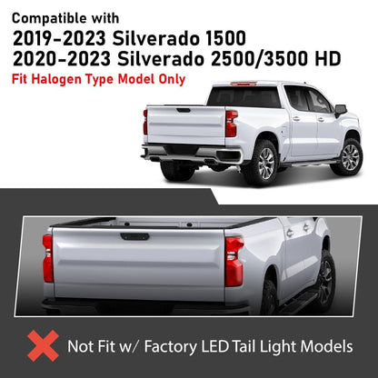 G-PLUS Rear Right Tail Light Assembly Compatible with Chevy Silverado 1500 2019-2023, Fit Chevy Silverado 2500HD 3500HD 2020-2023, Fit Halogen Type Only, 84554657 GM2801308, Red Lens