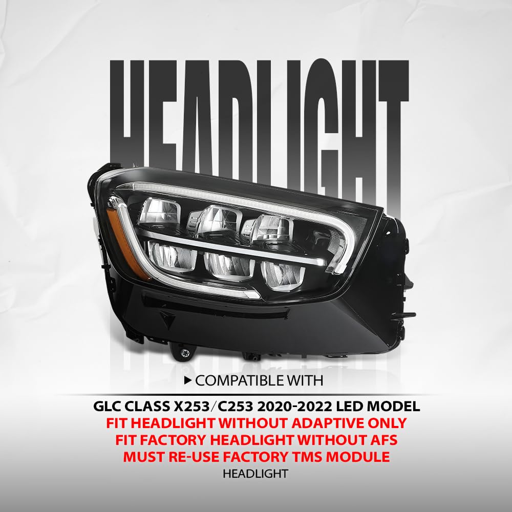 G-PLUS LED Headlight Front Right Side Compatible with Benz GLC Class X253/C253 2020 2021 2022 LED Model, Fit Headlight Without Adaptive Only 2539069203, MB2503262 Black