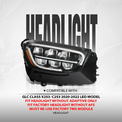 G-PLUS LED Headlight Front Right Side Compatible with Benz GLC Class X253/C253 2020 2021 2022 LED Model, Fit Headlight Without Adaptive Only 2539069203, MB2503262 Black