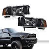 G-PLUS Headlights, Fit 1994-2001 Dodge Ram 1500/1994-2002 Ram 2500 3500,Not fit Ram Sport, Headlamps Clear Lens Black Housing Amber Reflector w/o Bulbs Bumper Headlamps,faros delanteros Assembly
