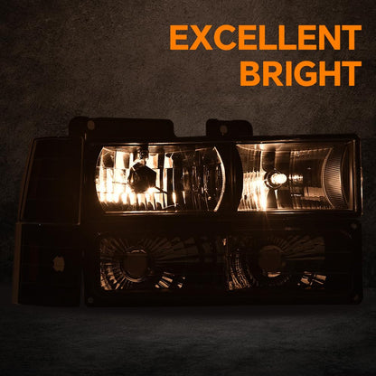 G-PLUS Headlights Assembly w/Bulbs Fit Chevy Suburban C1500 C2500 K1500 K2500 1994-1999, Fit GMC C2500 K2500 1994-2000, Left & Right Headlamps Assembly, Clear Lens Black Housing Clear Reflector