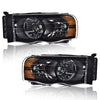 G-PLUS Headlights Assembly, Compatible with 2002 2003 2004 2005 Dodge Ram 1500 2500 3500 bumper Headlamp, Clear lens Black Housing Amber Reflector