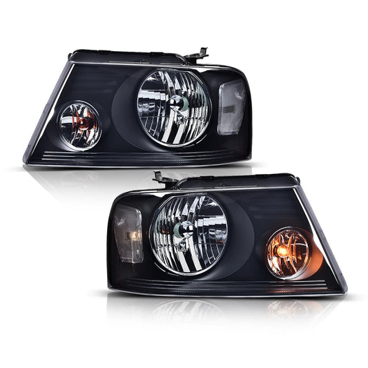 G-PLUS Headlights Assembly, Compatible with 2004-2008 Ford F150/ 2006-2008 Lincoln Mark Lt(NOT Compatible with 2004 F150 Heritage/Flareside Beds Models), Smoky Lens Black Housing Clear Reflector