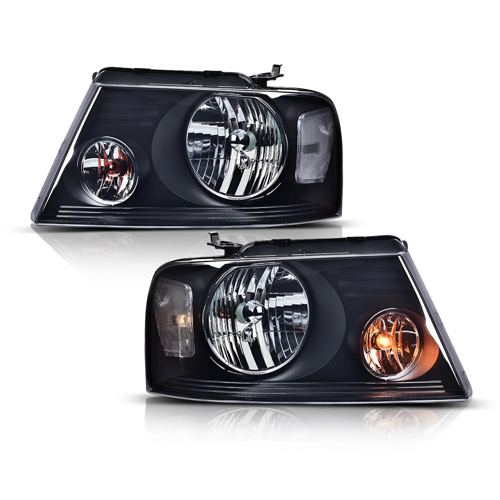 G-PLUS Headlights Fit Ford F150 2004-2008/Lincoln Mark LT 2006-2008,NOT Fit 2004 F150 Heritage & Flareside Beds,Smoky Lens Black Housing Clear ReflectorBumper Headlamps,faros delanteros