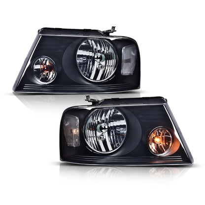 G-PLUS Headlights Fit Ford F150 2004-2008/Lincoln Mark LT 2006-2008,NOT Fit 2004 F150 Heritage & Flareside Beds,Smoky Lens Black Housing Clear ReflectorBumper Headlamps,faros delanteros