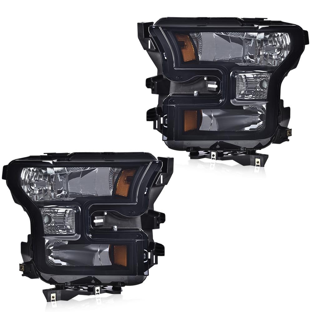 G-PLUS Front Headlights Assembly,Compatible with Ford F150 2015 2016 2017 Headlamps,Left&Right Smoky Lens Black Housing Amber Reflector,faros delanteros