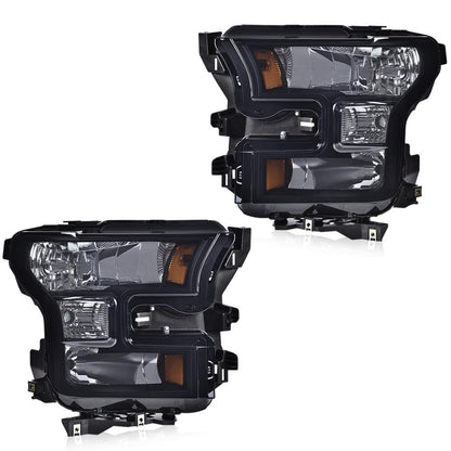 G-PLUS Front Headlights Assembly,Compatible with Ford F150 2015 2016 2017 Headlamps,Left&Right Smoky Lens Black Housing Amber Reflector,faros delanteros