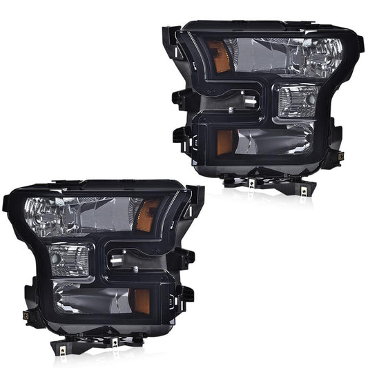 G-PLUS Front Headlights Assembly,Compatible with Ford F150 2015 2016 2017 Headlamps,Left&Right Smoky Lens Black Housing Amber Reflector,faros delanteros