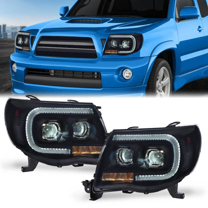 G-PLUS Headlights Assembly LED Compatible with Toyota Tacoma 2005-2011 DRL Tube Projector Headlamps Pair Smoky Lens Black Housing Clear Reflector,faros delanteros