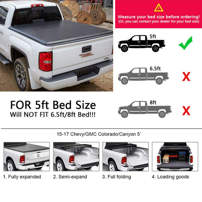 G-PLUS T3 Lock Tri-Fold 5Ft Truck Tonneau Cover Replacement for 2015-2021Chevy Colorado/GMC Canyon,Extra Short Bed 5' Black