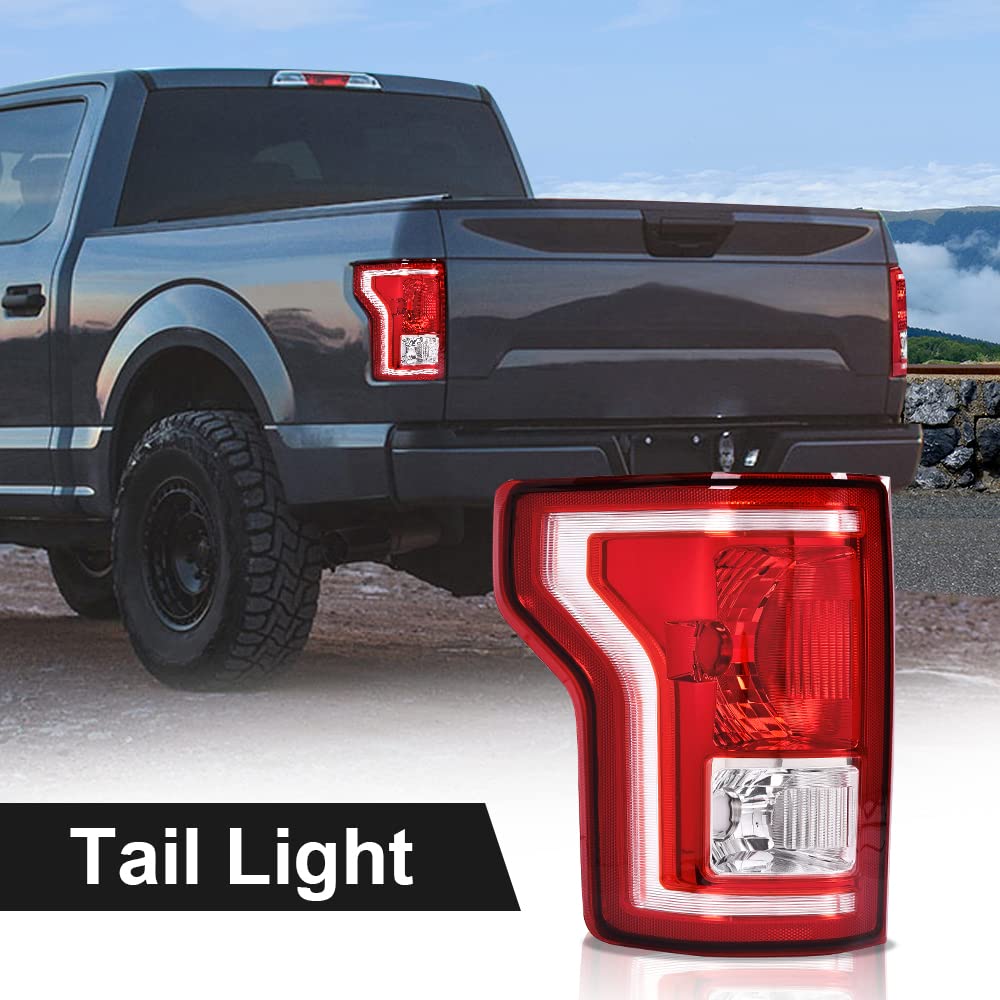 G-PLUS Tail Light Compatible with Ford F150 2015 2016 2017 Left Driver Side Taillamps Brakelights w/bulb Halogen Red lens FL3Z13405A-PFM FL3Z13404A-PFM FO2800239C FO2801239C Luces TraserasAssembly
