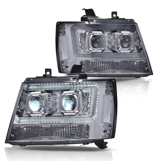 G-PLUS LED Headlights Assembly Fit Chevy Tahoe Avalanche Subarban 1500 2500 2007-2014 DRL Corner Turn Signal Headlamps Set Pair Left & Right Smoky Lens Chrome Housing Clear Reflector,faros delanteros