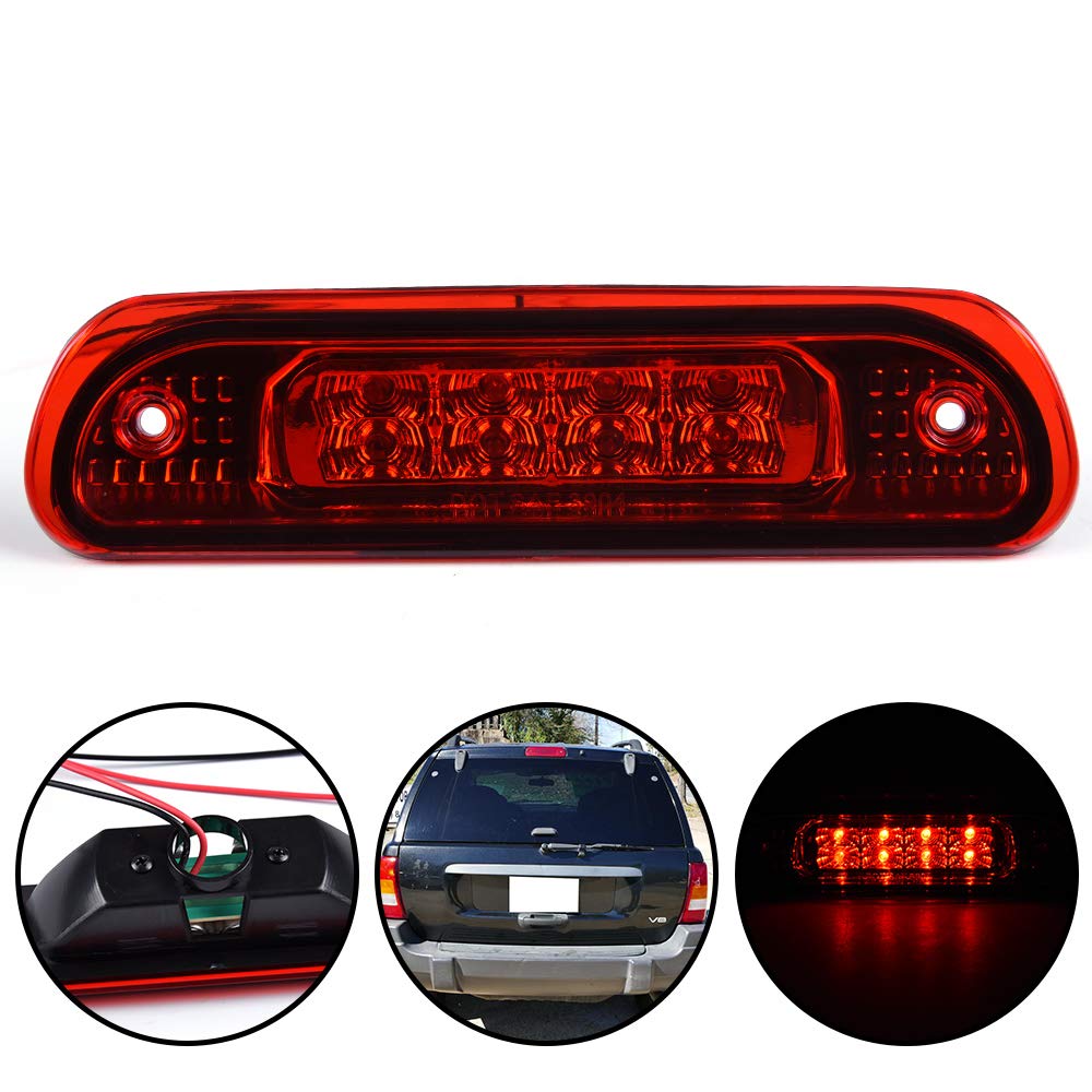 G-PLUS LED Third 3rd Brake Cargo Light Compatible With 1999-2004 Grand Cherokee,Rear Roof Center High Mount Stop Tail Light Replacement (Chrome Housing Red Lens)