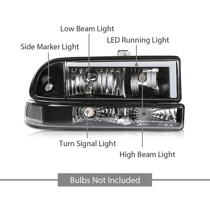 G-PLUS LED Headlights Assembly Front Headlamps Left Right Fit Chevy Blazer 1998-2005, Fit Chevy S10 Pickup 1998-2004 with Bumper Lights Clear Lens Black Housing Clear Reflector,faros delanteros