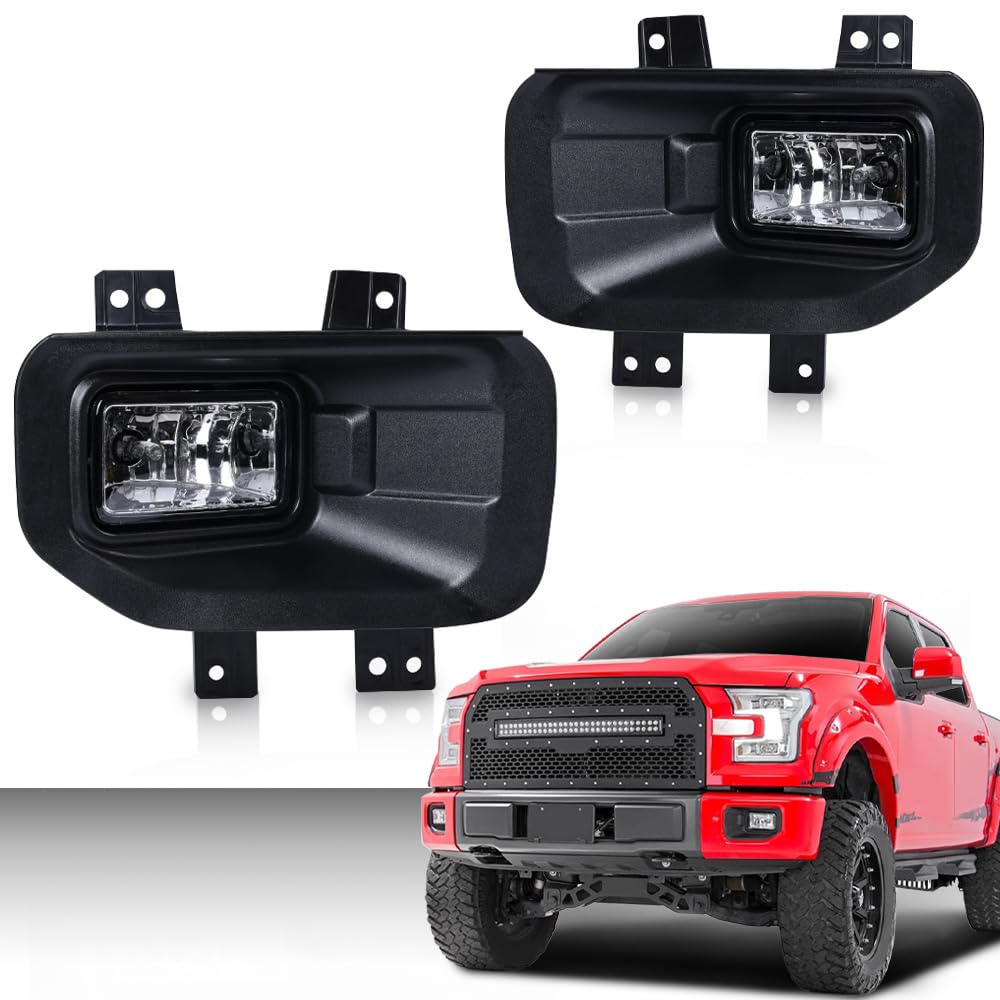 G-PLUS Front Left & Right Side Bumper Fog Lights Assembly & Headlights Assembly w/o Bulbs Fit Ford F150 2015 2016 2017(White Cover White Frame Headlamps + Fog Lamps)