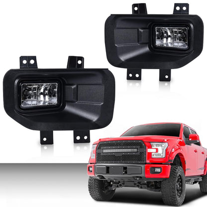 G-PLUS Front Left & Right Side Bumper Fog Lights Assembly & Headlights Assembly w/o Bulbs Fit Ford F150 2015 2016 2017(White Cover White Frame Headlamps + Fog Lamps)