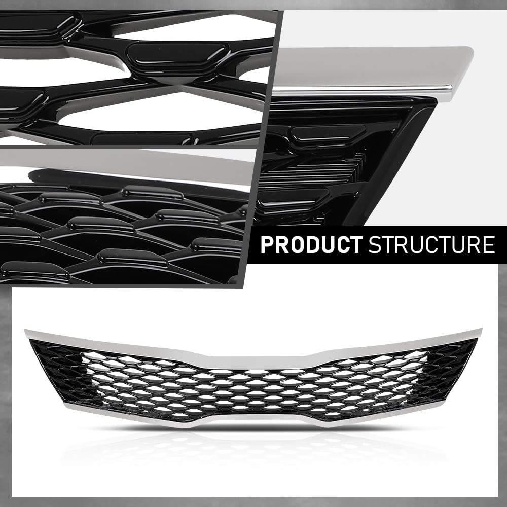 G-PLUS Front Upper Bumper Grille Assembly, Compatible with Kia Optima SX SXL Turbo 2016 2017 2018, Chrome