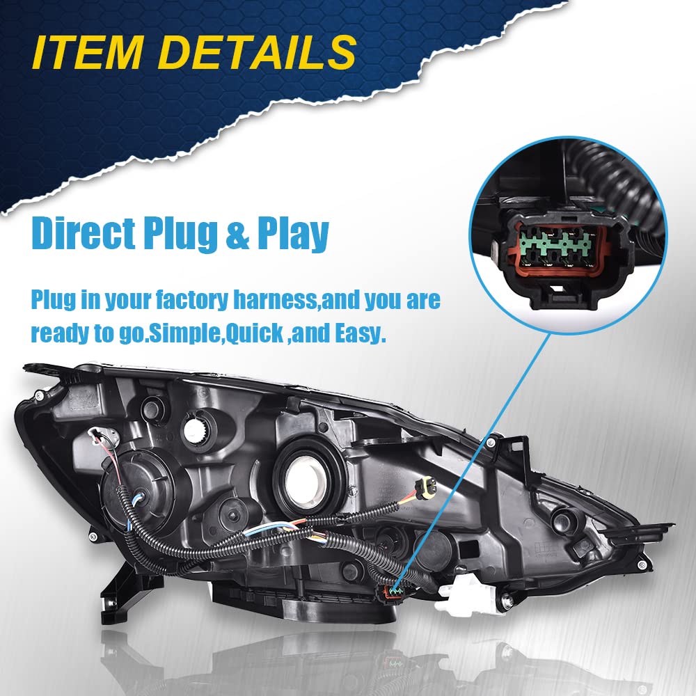 G-PLUS Headlights Assembly Fit 2016-2018 Nissan Sentra 4-Door Sedan S SL SR SV, (ONLY For Factory Halogen Models),Headlamps Black Housing, Passenger Side (Right),faros delanteros
