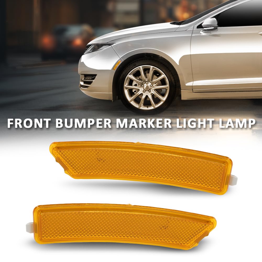 G-PLUS Pair Front Bumper Reflector Side Marker Light Lamp, Compatible with Lincoln MKZ 2013-2016, LH Driver & RH Passenger 2PCS, DP5Z13A565F, DP5Z13A565E, FO1084100C, FO1085100C