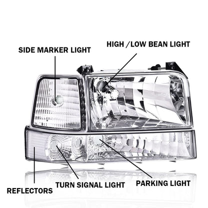 G-PLUS Headlights Fit 1992-1996 Bronco/1992-1996 Ford F150 F250 F350 Super Duty,97 9th Old Body Style Headlamps w/Corner Signal Clear Lens Chrome Housing Clear Reflector,faros delanteros