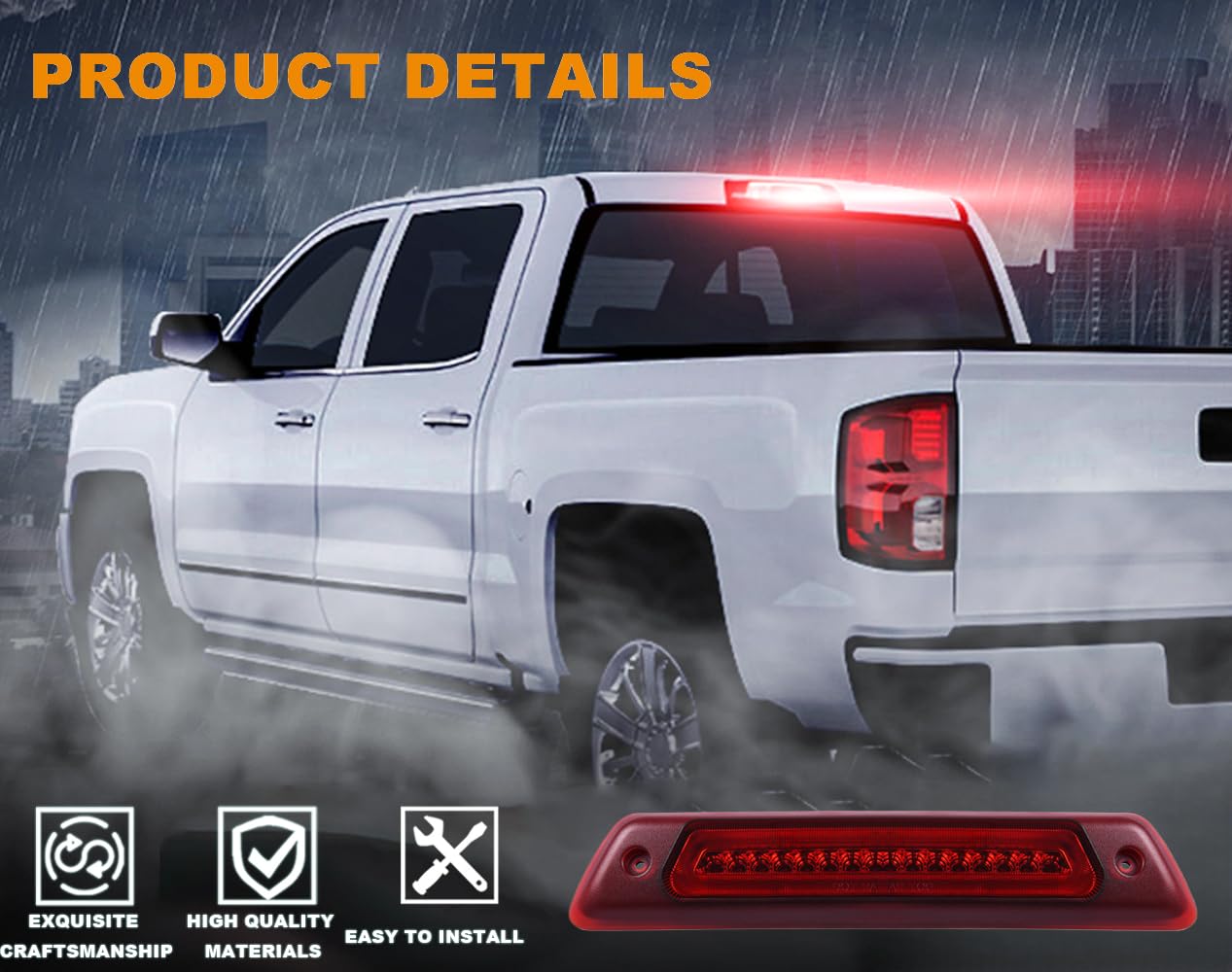G-PLUS LED Third Brake Light Compatible With 2009-2014 Ford F150 High Mount Rear 3rd Cargo Tail Lamp Waterproof(Red lens Chrome Housing)