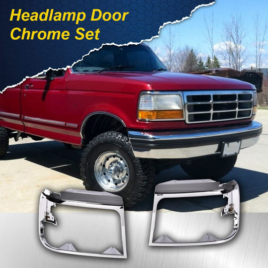 G-PLUS Grille Headlight Door Bezel Chrome Set Compatible with 1992-1996 Bronco/1992-1997 Ford F150 F250 F350 Grille Trim Door Right Passenger & Left Driver Side 2pcs