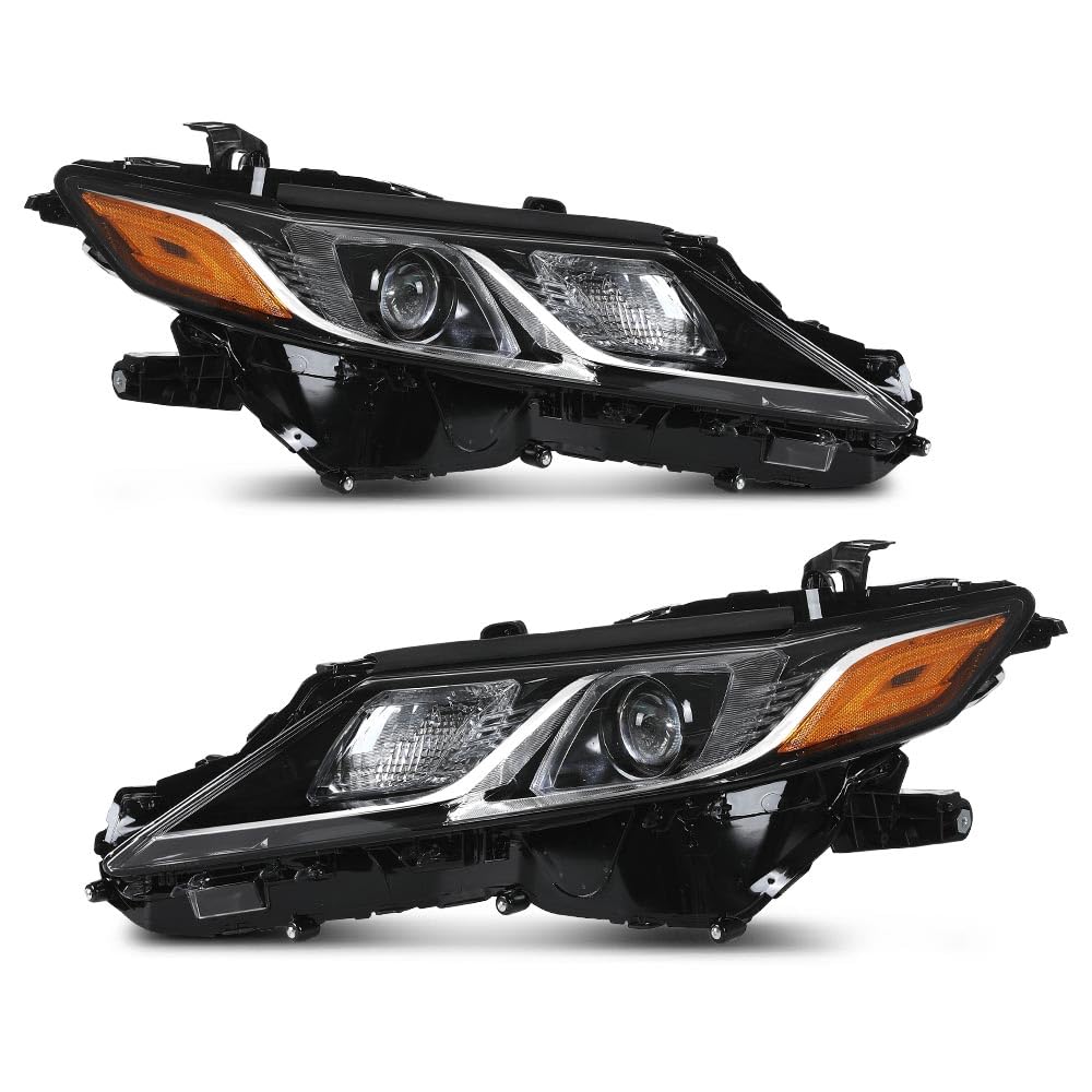 G-PLUS Projector Headlights w/Bulbs Compatible with Toyota Camry LE SE 2018-2022 Driver & Passenger Clear Lens Black Housing Amber ReflectorBumper Headlamps,faros delanteros