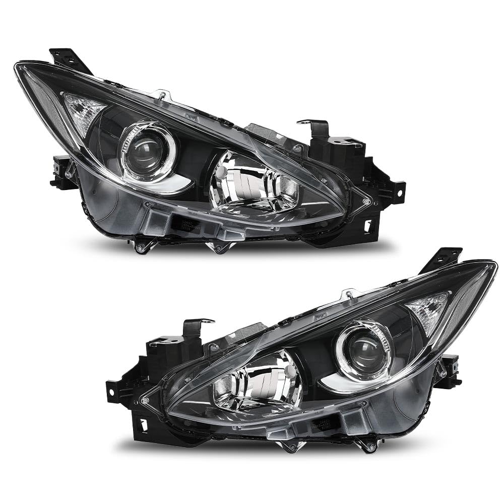 G-PLUS Headlights Assembly Front Headlamps Projector Compatible with Mazda 3 2014-2016 BPW1510K0 BPW9510K0A Clear Lens Black Housing Clear Reflector,faros delanteros