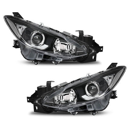 G-PLUS Headlights Assembly Front Headlamps Projector Compatible with Mazda 3 2014-2016 BPW1510K0 BPW9510K0A Clear Lens Black Housing Clear Reflector,faros delanteros