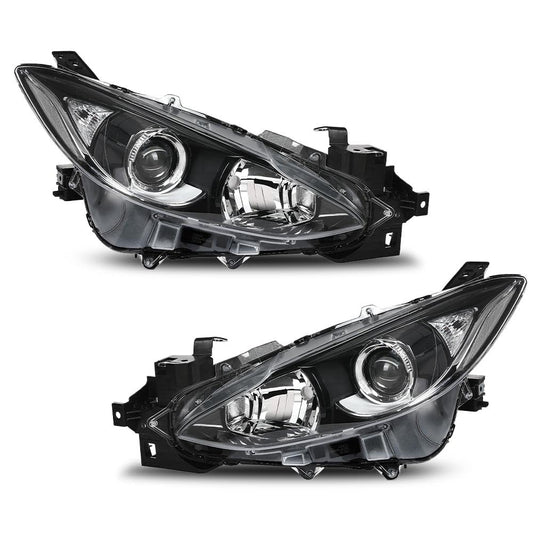 G-PLUS Headlights Assembly Front Headlamps Projector Compatible with Mazda 3 2014-2016 BPW1510K0 BPW9510K0A Clear Lens Black Housing Clear Reflector,faros delanteros